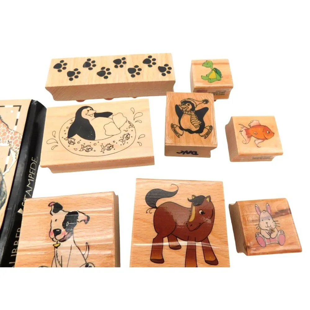 Scrapbook Rubber Stamps Lot African Animals Penguin Dog Horse Paw Prints Pet
